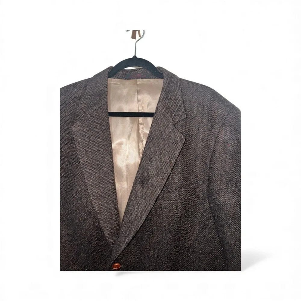 Men’s Vintage English Manor Herringbone Dark Brown Blazer|Rare Find|100% Wool